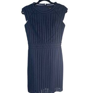 Banana Republic Womens Navy Eyelet Sheath Dress Size 2 Cotton Blend Fully Lined